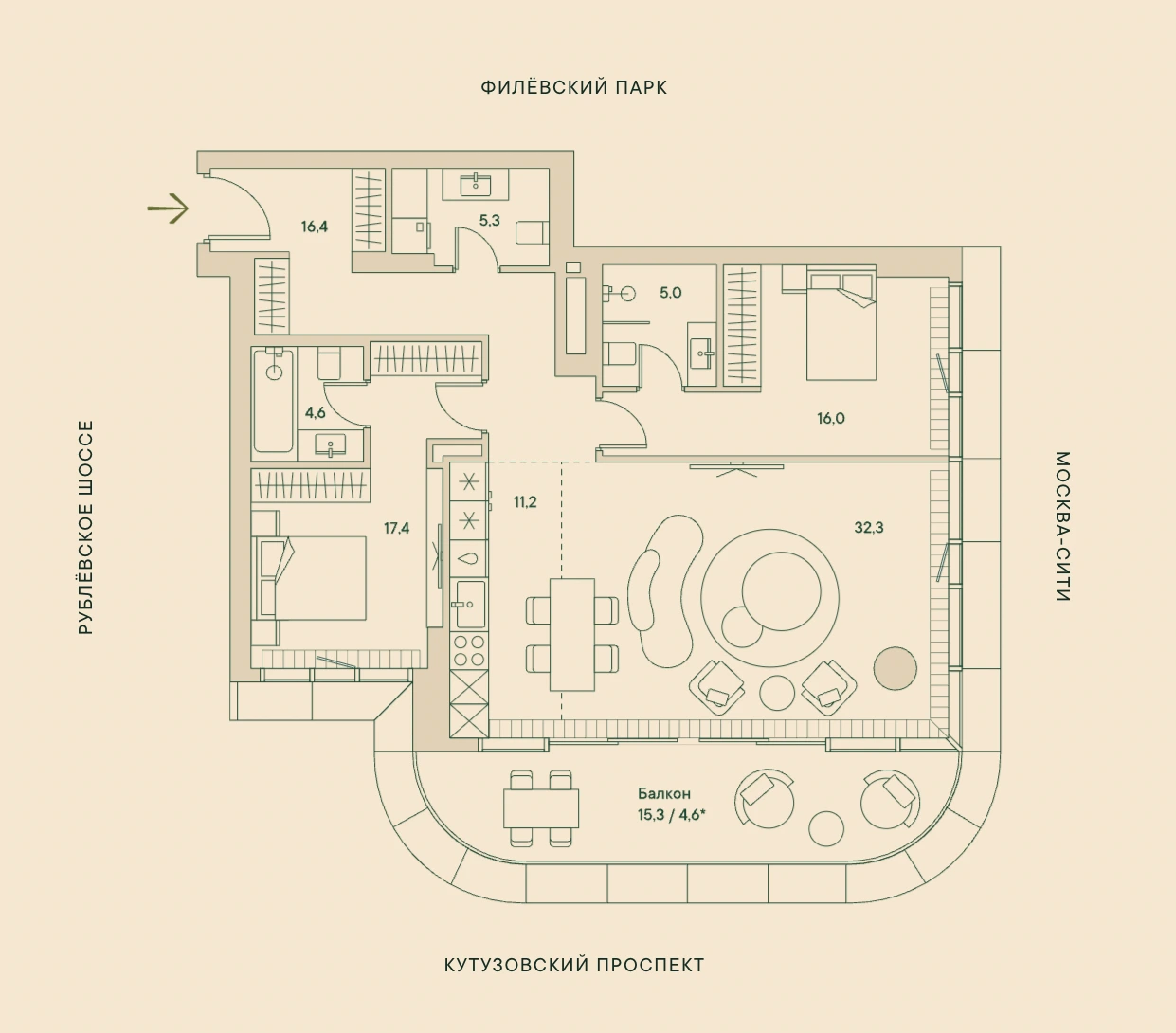 3-комнатные квартиры от 120 м² — 82,7 млн ₽