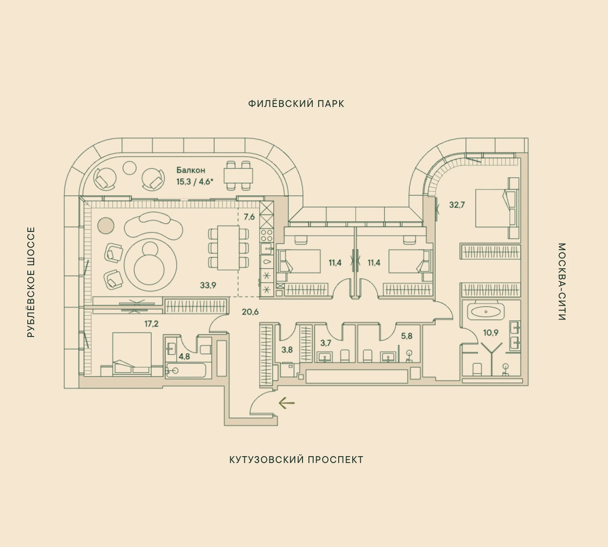 5-комнатные квартиры от 176 м² — 179,5 млн ₽